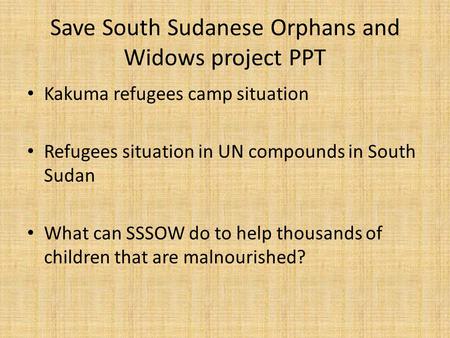 Save South Sudanese Orphans and Widows project PPT