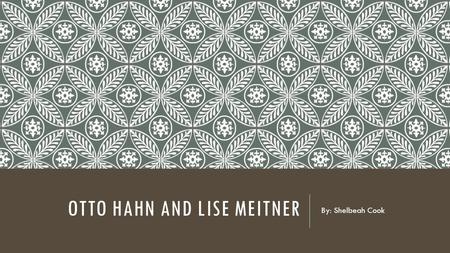 OTTO HAHN AND LISE MEITNER By: Shelbeah Cook. OTTO & LISE.
