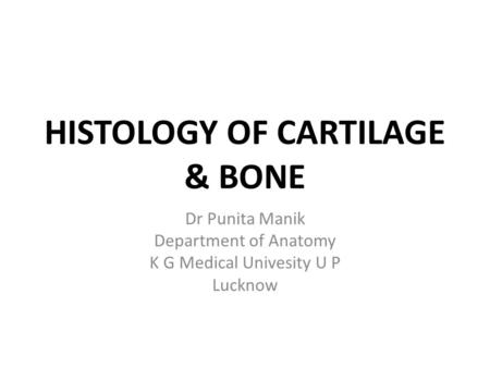 HISTOLOGY OF CARTILAGE & BONE Dr Punita Manik Department of Anatomy K G Medical Univesity U P Lucknow.