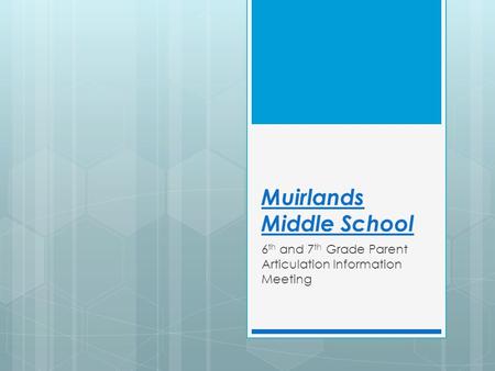 Muirlands Middle School 6 th and 7 th Grade Parent Articulation Information Meeting.