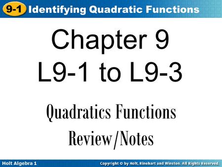 Quadratics Functions Review/Notes