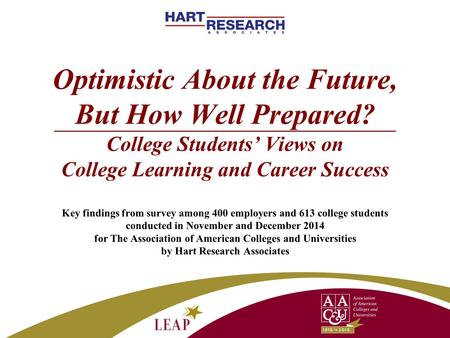 Optimistic About the Future, But How Well Prepared? College Students’ Views on College Learning and Career Success Key findings from survey among 400 employers.