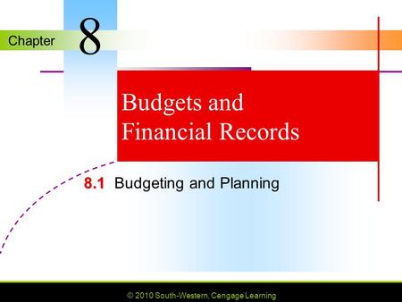 Chapter © 2010 South-Western, Cengage Learning Budgets and Financial Records 8.1 8.1Budgeting and Planning 8.