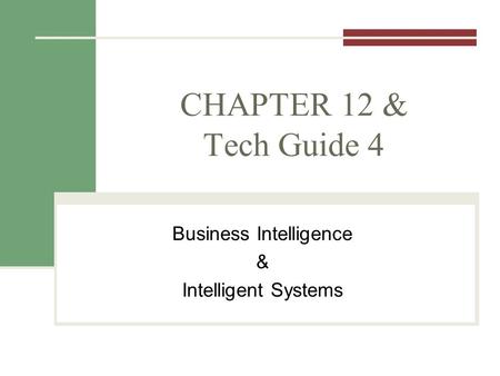 CHAPTER 12 & Tech Guide 4 Business Intelligence & Intelligent Systems.