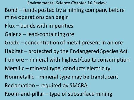 Environmental Science Chapter 16 Review