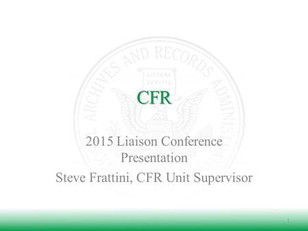 CFR 2015 Liaison Conference Presentation