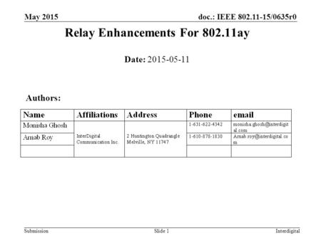Relay Enhancements For ay