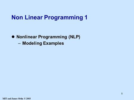 Non Linear Programming 1