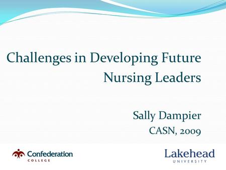 Challenges in Developing Future Nursing Leaders Sally Dampier CASN, 2009.