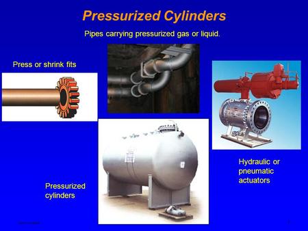 Ken Youssefi MAE dept. 1 Pressurized Cylinders Pipes carrying pressurized gas or liquid. Press or shrink fits Pressurized cylinders Hydraulic or pneumatic.