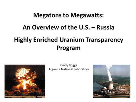 1 Cindy Boggs Argonne National Laboratory Megatons to Megawatts: An Overview of the U.S. – Russia Highly Enriched Uranium Transparency Program.