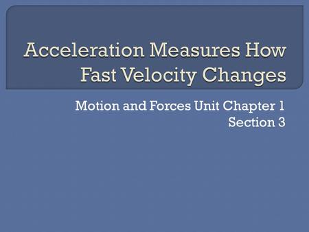 Motion and Forces Unit Chapter 1 Section 3. Acceleration.