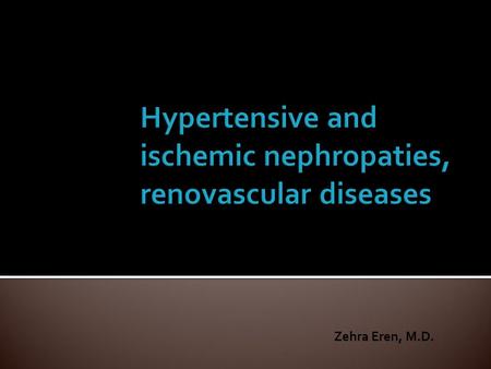 Zehra Eren, M.D.. explain hypertansion and renal disease interaction, describe renovascular diseases describe diagnostic evaluation explan therapy in.