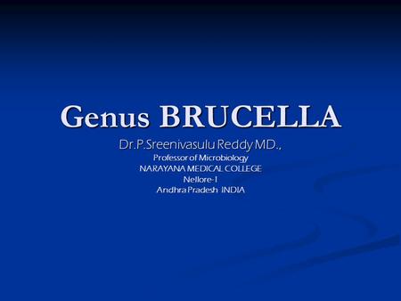 Genus BRUCELLA Dr. P. Sreenivasulu Reddy MD
