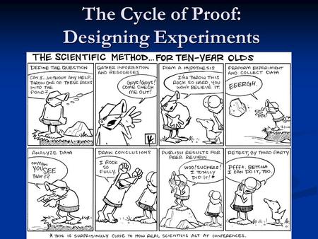 The Cycle of Proof: Designing Experiments. Designing Experiments: Daily Learning Goals The student will be able to formulate scientific questions and.