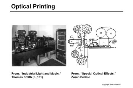 Copyright  Pat Hanrahan Optical Printing From: “Special Optical Effects,” Zoran Perisic From: “Industrial Light and Magic,” Thomas Smith (p. 181)