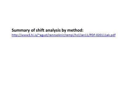 Summary of shift analysis by method: