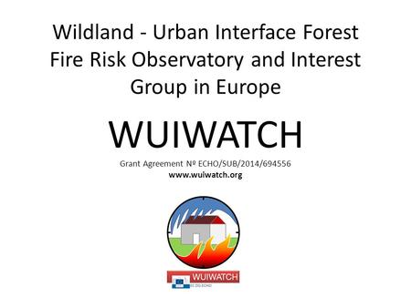 Wildland - Urban Interface Forest Fire Risk Observatory and Interest Group in Europe WUIWATCH Grant Agreement Nº ECHO/SUB/2014/694556 www.wuiwatch.org.
