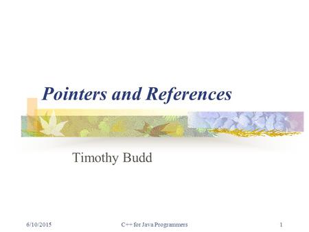 6/10/2015C++ for Java Programmers1 Pointers and References Timothy Budd.