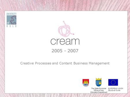 2005 - 2007 Creative Processes and Content Business Management EUROPEAN UNION Structural Funds The State Provincial Office of Oulu Education Department.