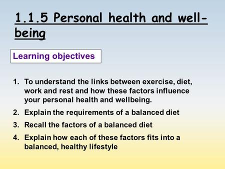 1.1.5 Personal health and well-being