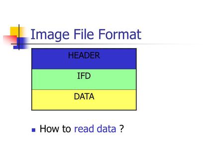 Image File Format How to read data ? HEADER IFD DATA.