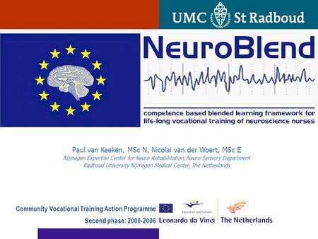 Paul van Keeken, MSc N, Nicolai van der Woert, MSc E Nijmegen Expertise Center for Neuro Rehabilitation, Neuro-Sensory Department Radboud University Nijmegen.
