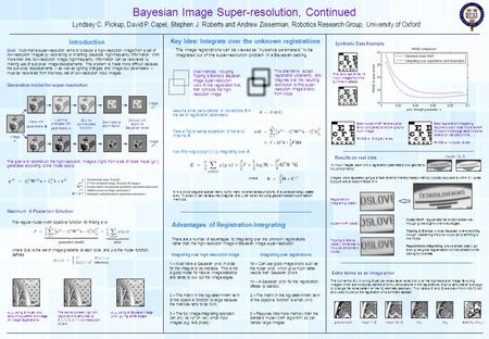 Bayesian Image Super-resolution, Continued Lyndsey C. Pickup, David P. Capel, Stephen J. Roberts and Andrew Zisserman, Robotics Research Group, University.
