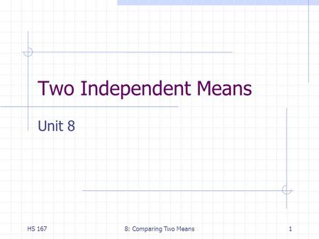 HS 1678: Comparing Two Means1 Two Independent Means Unit 8.