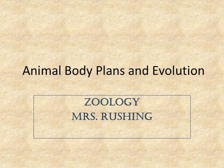Animal Body Plans and Evolution Zoology Mrs. Rushing.