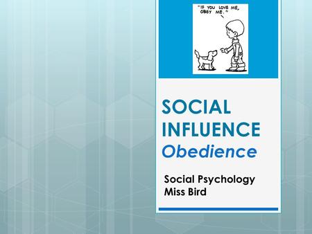 SOCIAL INFLUENCE Obedience Social Psychology Miss Bird.