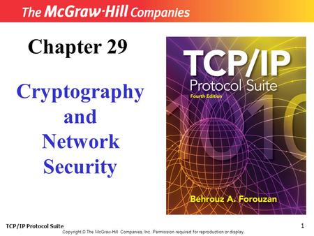 TCP/IP Protocol Suite 1 Copyright © The McGraw-Hill Companies, Inc. Permission required for reproduction or display. Chapter 29 Cryptography and Network.