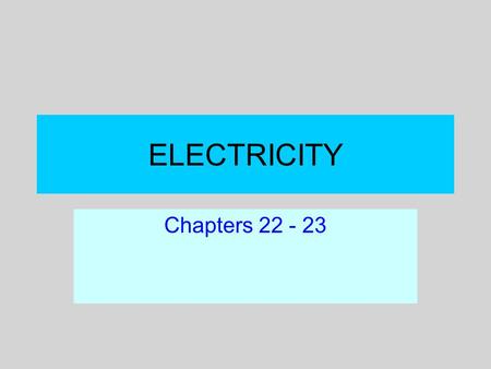 ELECTRICITY Chapters 22 - 23.