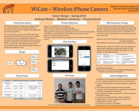 WiCam – Wireless iPhone Camera Anthony Blatner – Matthew Catanzaro – Thomas Knack Project Description Design Project Objectives The Team Department of.