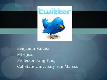 Benjamin Valdez MIS 304 Professor Fang Fang Cal State University San Marcos.