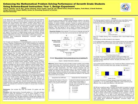 Enhancing the Mathematical Problem Solving Performance of Seventh Grade Students Using Schema-Based Instruction: Year 1, Design Experiment Asha K. Jitendra,