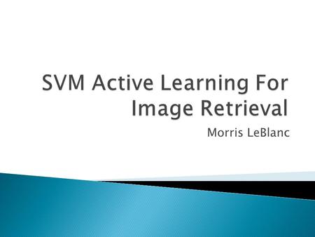 Morris LeBlanc.  Why Image Retrieval is Hard?  Problems with Image Retrieval  Support Vector Machines  Active Learning  Image Processing ◦ Texture.