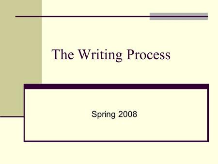 The Writing Process Spring 2008. How Do You Write? When do you write? When do you print? What about the Spell Checker?