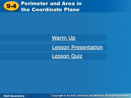 9-4 Perimeter and Area in the Coordinate Plane Warm Up