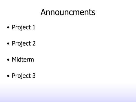 Announcments Project 1 Project 2 Midterm Project 3.