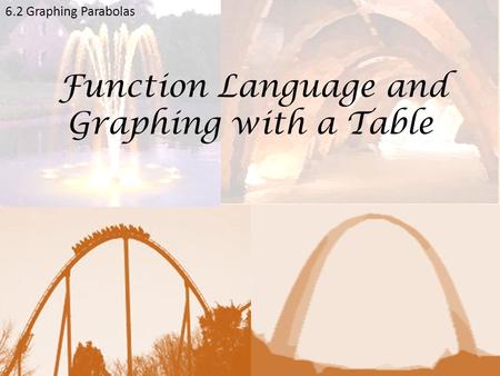 6.2 Graphing Parabolas Function Language and Graphing with a Table.