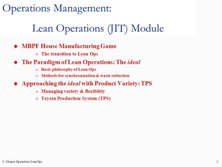 Lean Operations (JIT) Module