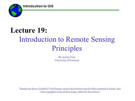 Introduction to Remote Sensing Principles