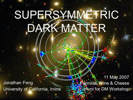 11 May 07Feng 1 SUPERSYMMETRIC DARK MATTER Jonathan Feng University of California, Irvine 11 May 2007 Fermilab Wine & Cheese Hunt for DM Workshop.