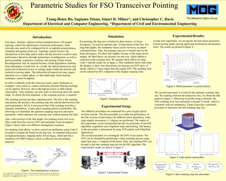The Maryland Optics Group Parametric Studies for FSO Transceiver Pointing Tzung-Hsien Ho, Sugianto Trisno, Stuart D. Milner*, and Christopher C. Davis.