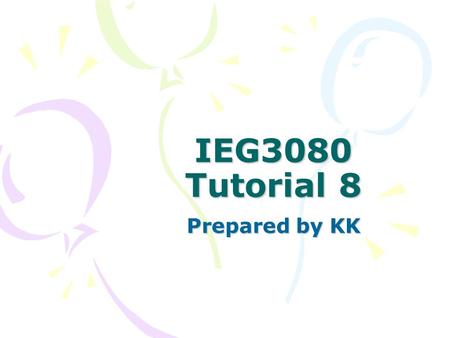 IEG3080 Tutorial 8 Prepared by KK. Outline Design Patterns –Creational Patterns –Structural Patterns –Behavioral Patterns Assignment 4.