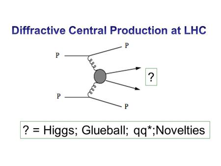 ? ? = Higgs; Glueball; qq*;Novelties. Central production has greater freedom which might distinguish G and qq*