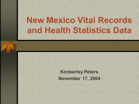 New Mexico Vital Records and Health Statistics Data Kimberley Peters November 17, 2004.