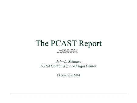 The PCAST Report John L. Schnase NASA Goddard Space Flight Center 13 December 2004.