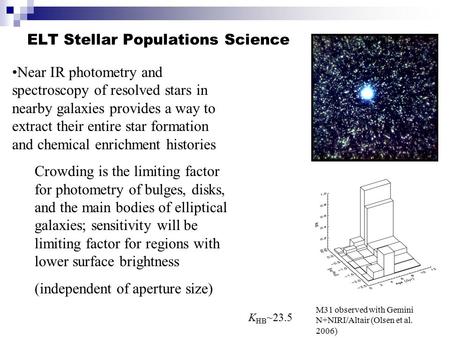 ELT Stellar Populations Science Near IR photometry and spectroscopy of resolved stars in nearby galaxies provides a way to extract their entire star formation.